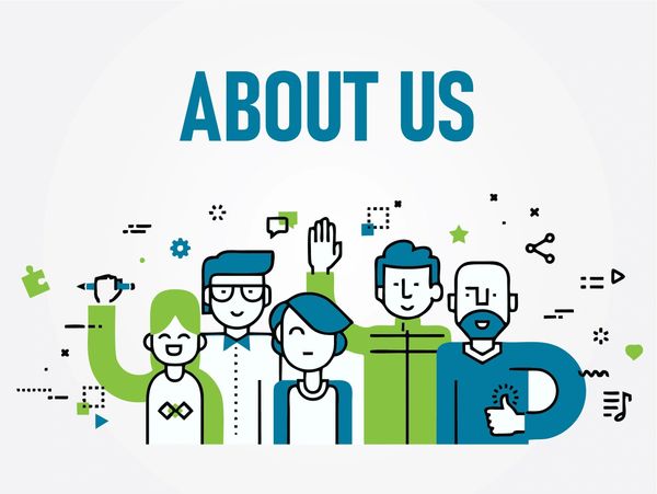 Illustration of a diverse team under the title 'ABOUT US'.