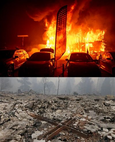 Photos of the Paradise fire during and after in California