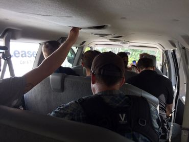 Josh Gates, production team and myself on way to filming location