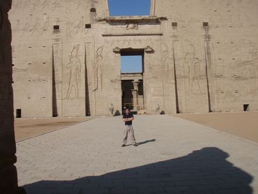 Bradley Williamson in front of the entrance to the temple of Edfu in Egypt.