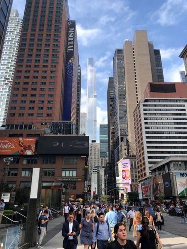 A view of the skyscraper buildings in Manhattan.