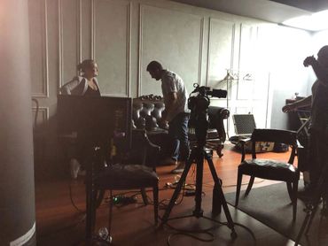 On location and getting the set ready for filming.