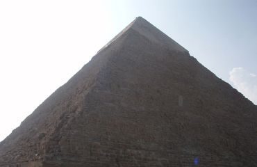 Looking up at Great Pyramid of Giza in Egypt.