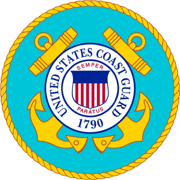 Emblem of the United States Coast Guard with anchors and cannons.