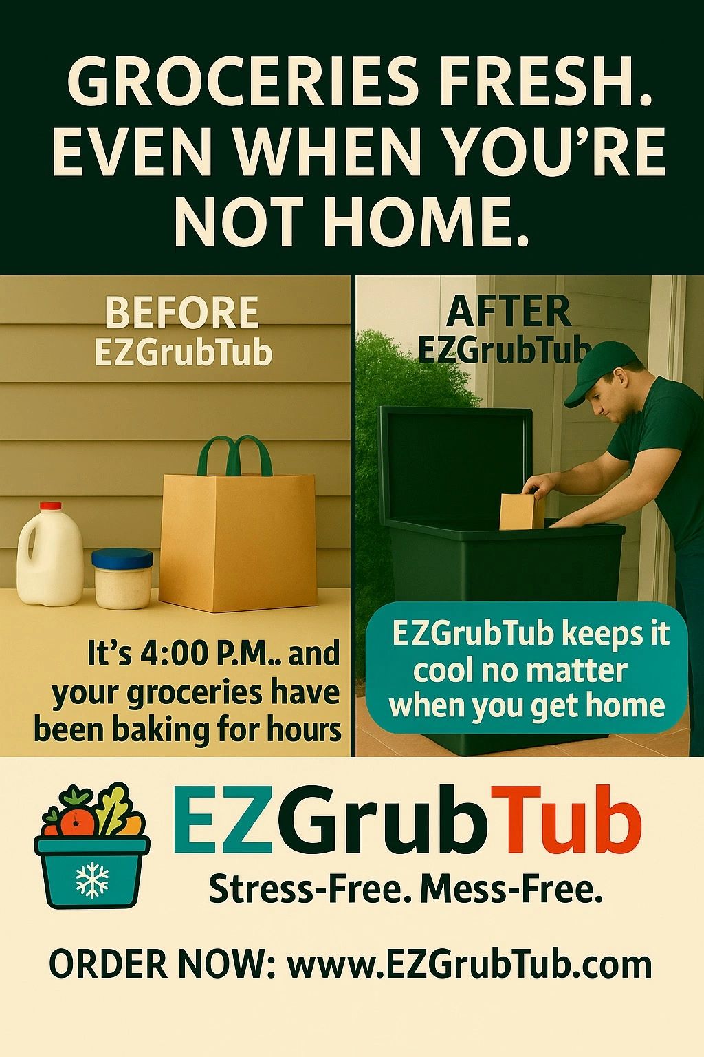 EZGrubTub keeps groceries fresh and cool even when you're not home.