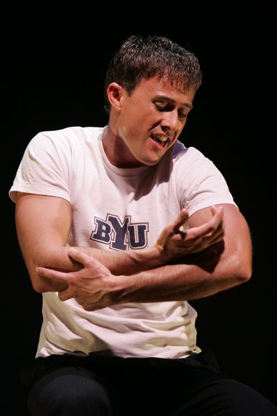 Steven Fales in the Off-Broadway run of Confessions of a Mormon Boy.
Photo: Carol Rosegg