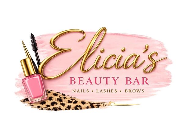 Beauty bar logo with nail polish and makeup brush.