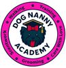 Logo for Dog Nanny Academy with a dog wearing a graduation cap.