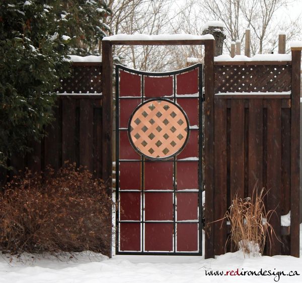asian landscape custom wrought iron metal steel gate london ontario red iron design copper garden