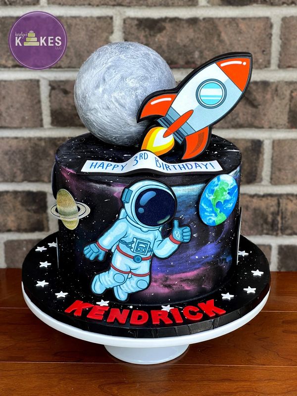 Astronaut space galaxy universe rocket ship planets solar system birthday cake