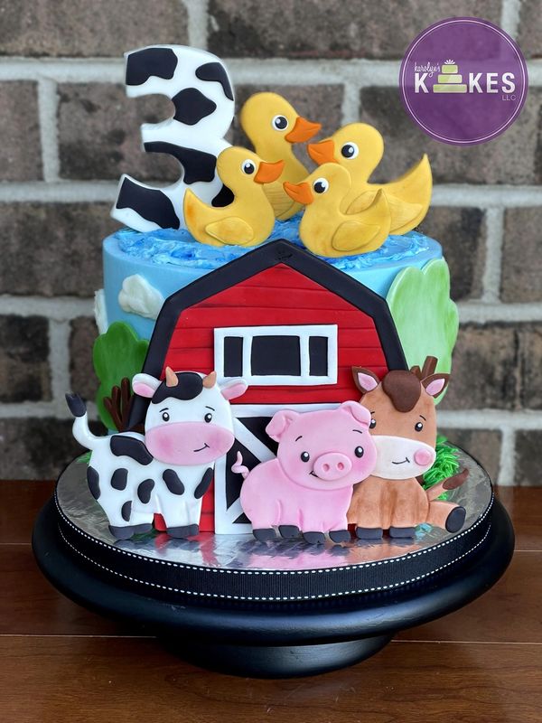 barnyard farm animal barn pig horse cow duck birthday cake