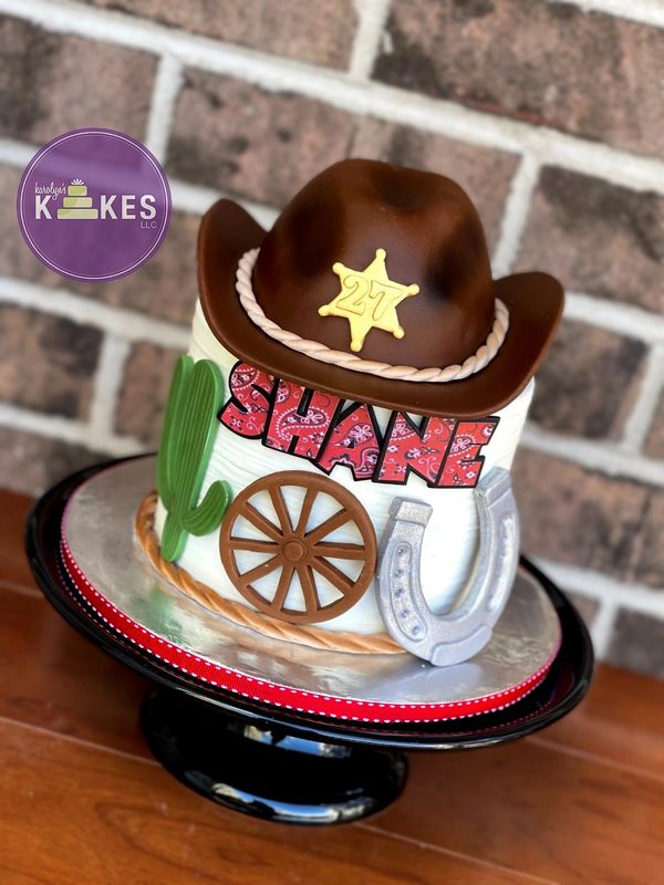 cowboy hat horseshoe wagon wheel cactus birthday cake