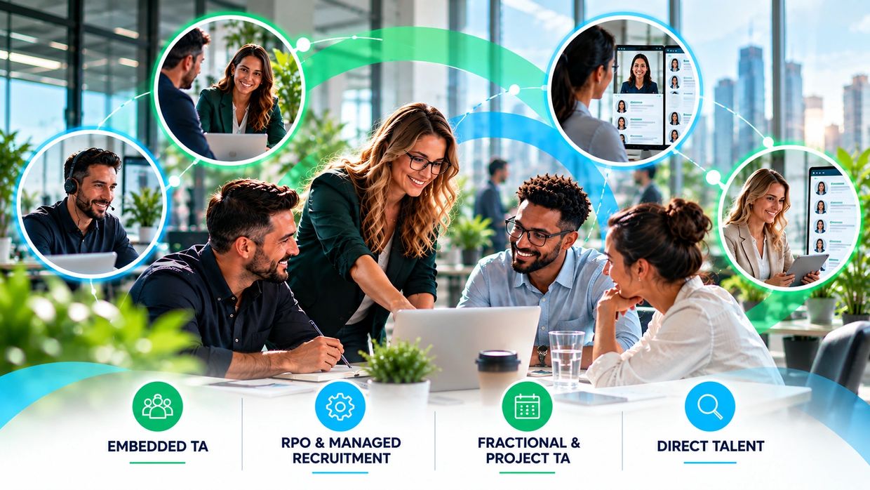 Team collaborating with recruitment concepts highlighted.