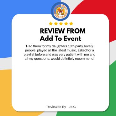 Positive review for Add To Event's party services.