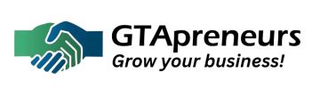 Logo for GTApreneurs with handshake and business growth text.