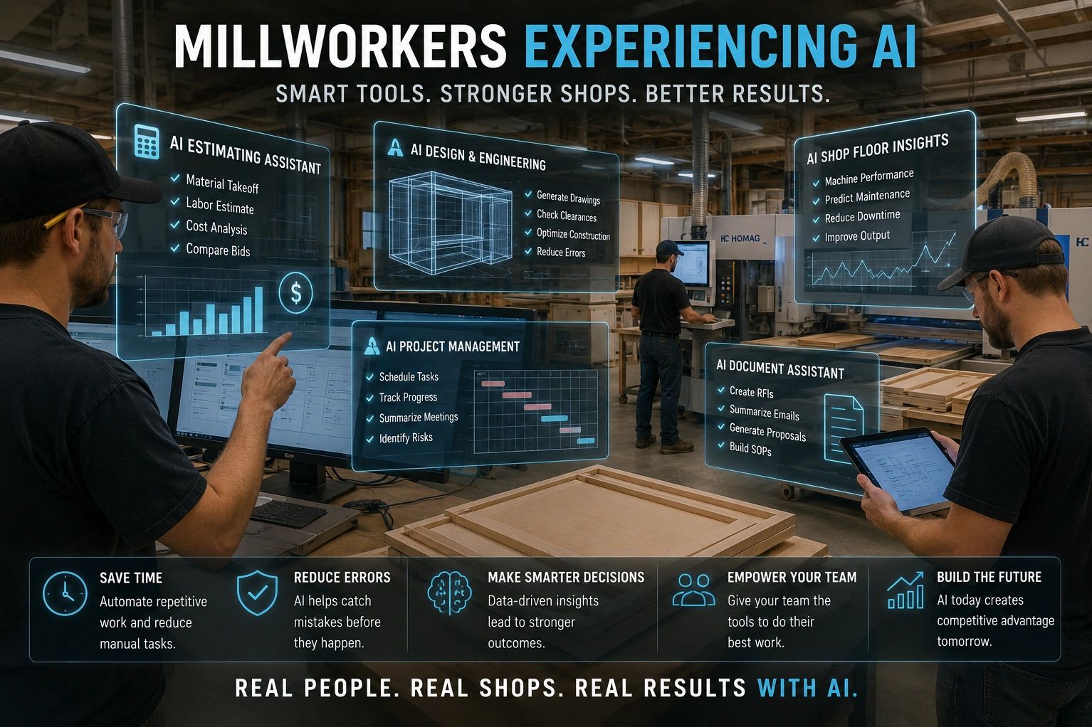 Millworkers using AI tools for smarter and more efficient woodworking.