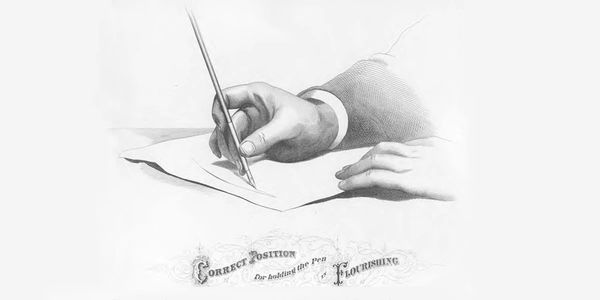 Antique image of how to hold a pen to flourish