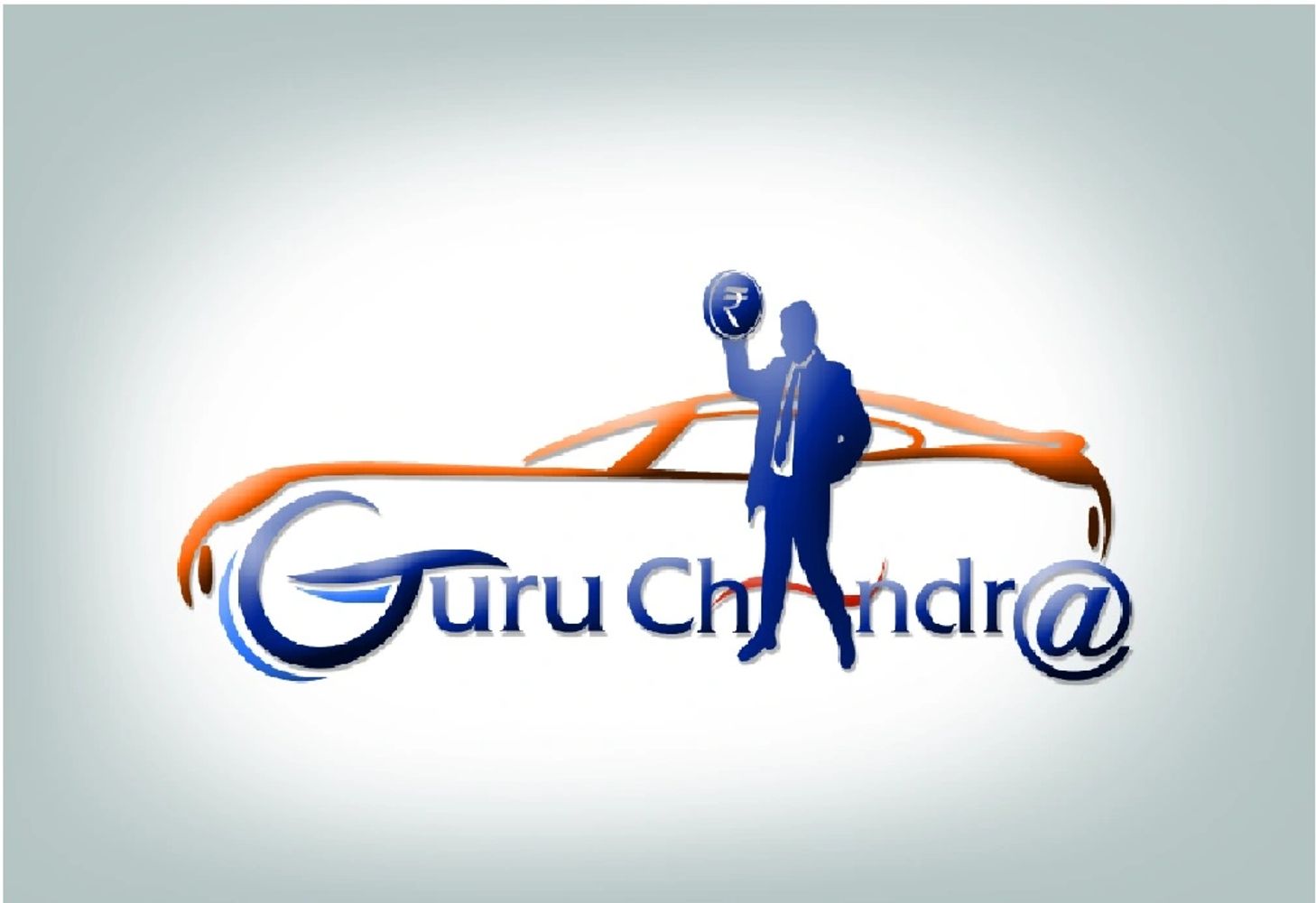 Logo featuring a businessman with a rupee coin and a stylized car outline.