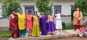 Students and teachers celebrating Diwali in school in Vijayawada with festive decorations