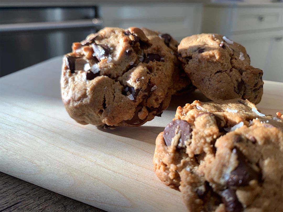 Gluten Free Dark Chocolate Chip Cookies with Hazelnut Flour.