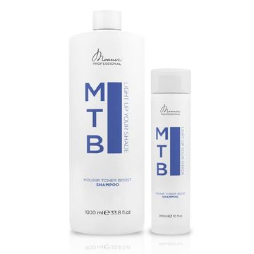 Two bottles of Montari Professional MTB shampoo in different sizes.