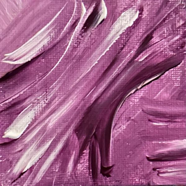 Abstract purple and white brush strokes on canvas.