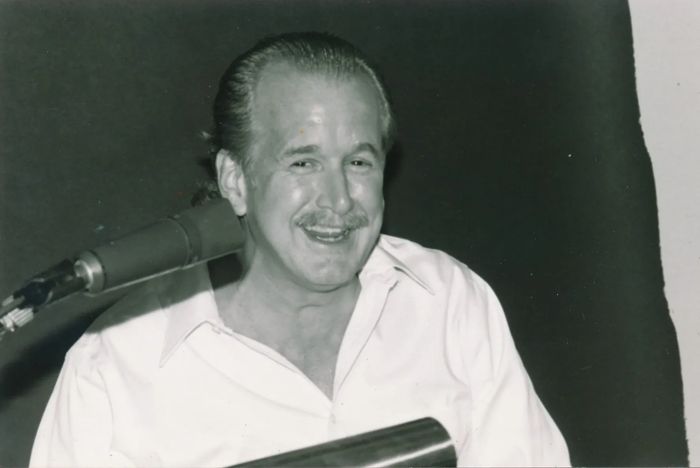 Red Peters at the music stand while recording his album, "Ol' Blue Balls Is Back!" in 2000.