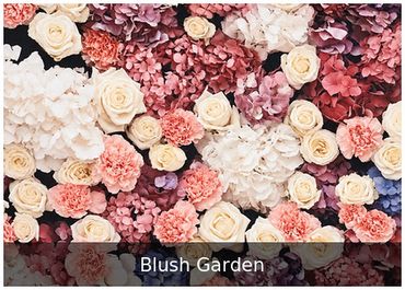Blush Garden — Pink and white floral backdrop for weddings.