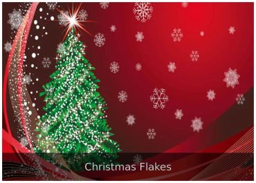 Christmas Flakes — Red Christmas backdrop with tree and snowflakes.