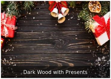 Dark Wood with Presents — Holiday wood backdrop with gifts and décor.