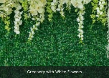 Greenery with White Flowers — Greenery and white floral backdrop for weddings.