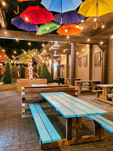 Award Winning Patio; The Deck at Donegal's, private courtyard patio at night