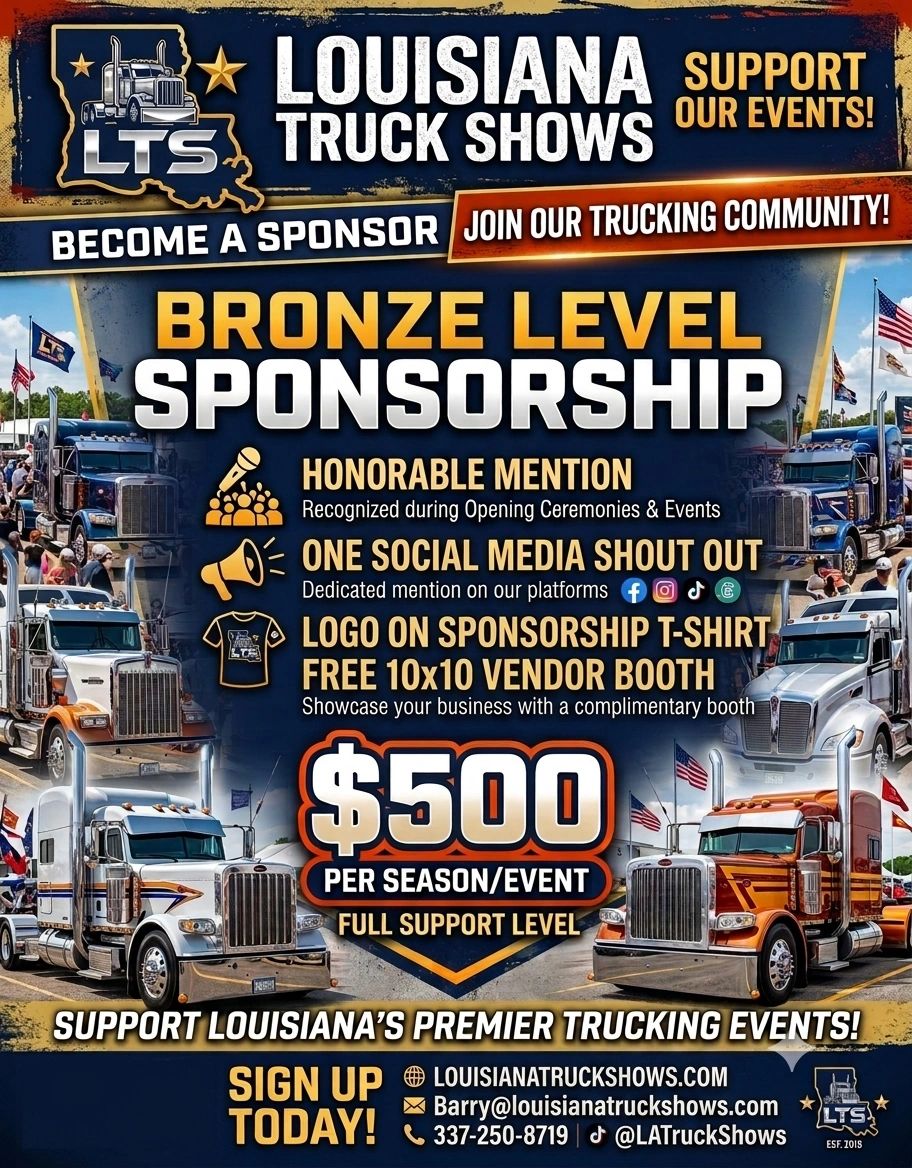 Louisiana Truck Shows Bronze Level Sponsorship details.
