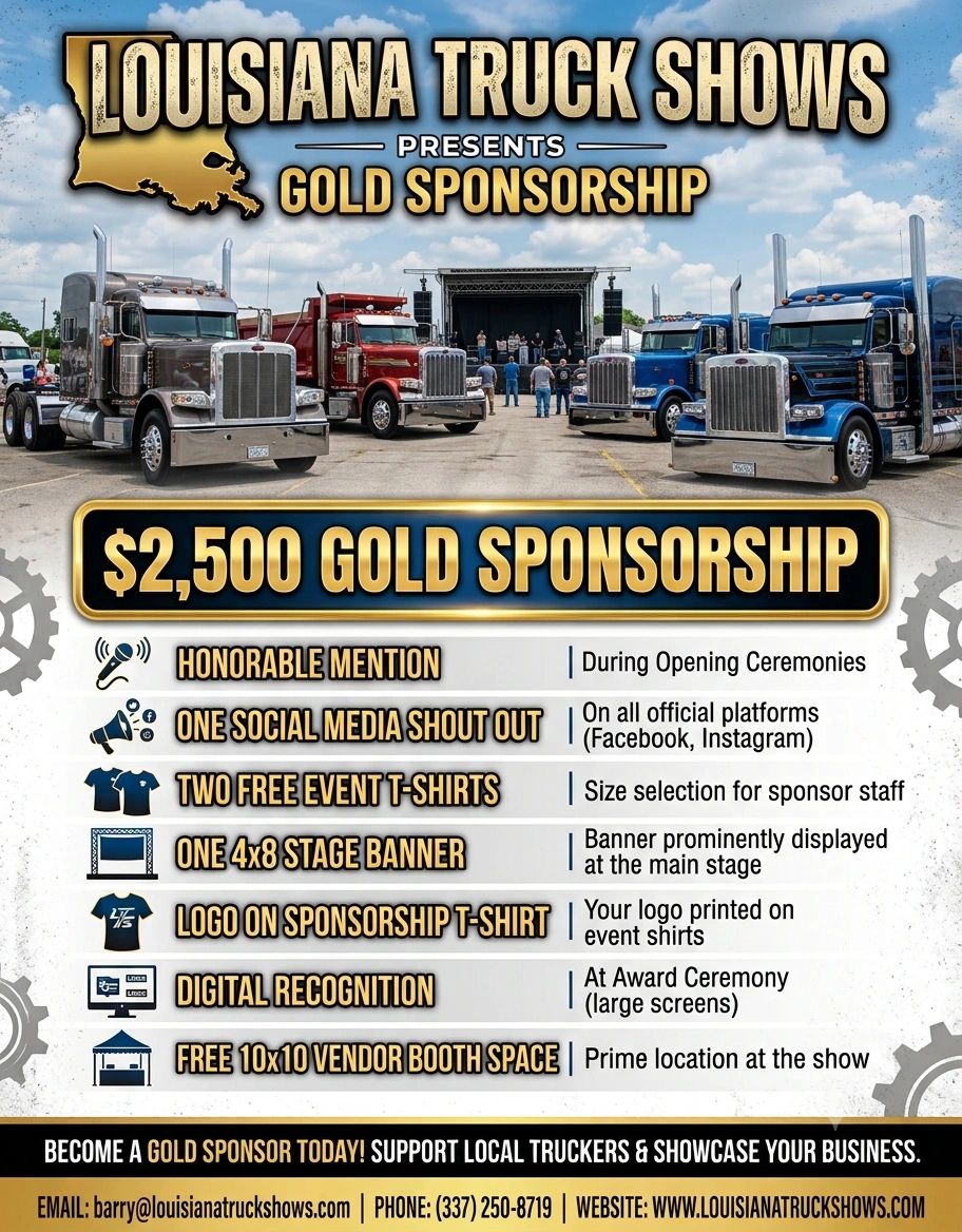 Louisiana Truck Shows $2,500 Gold Sponsorship package details.