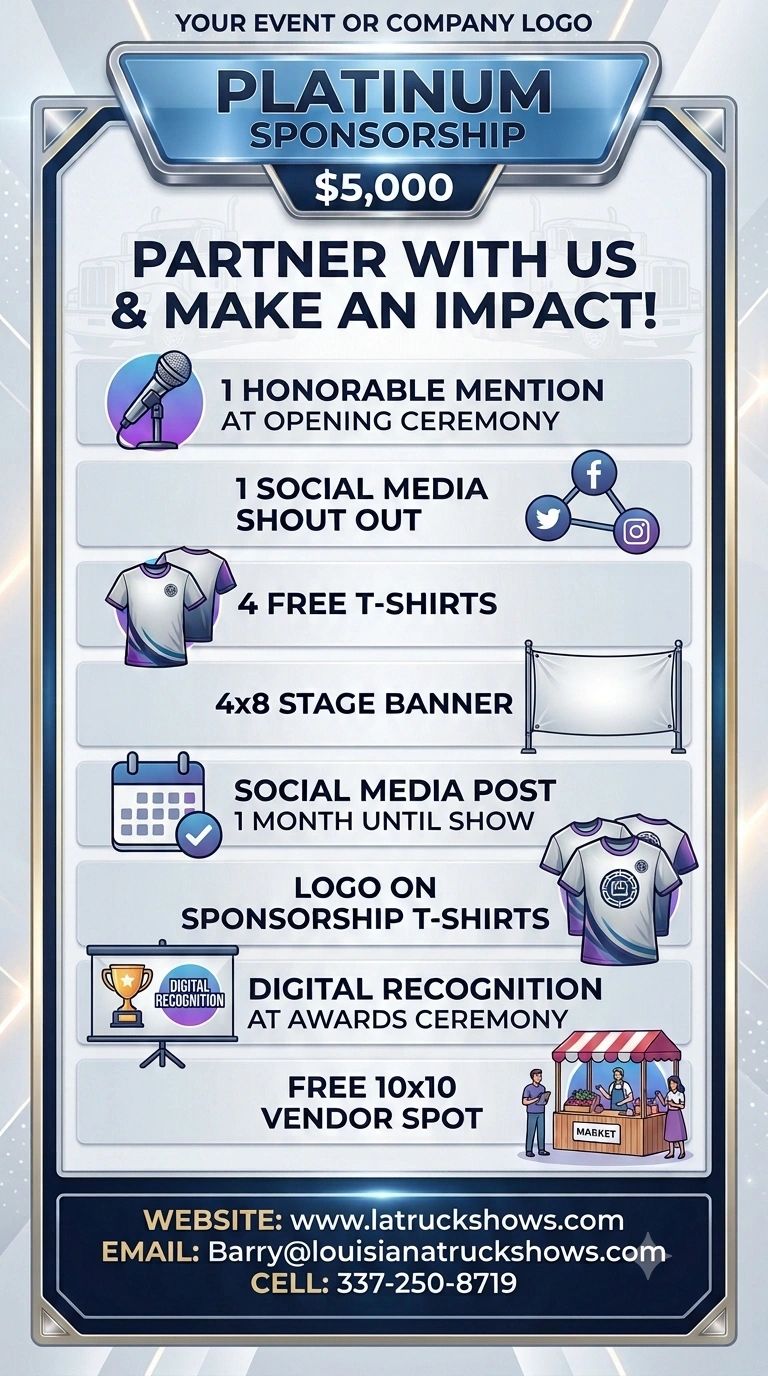 Platinum sponsorship package for $5,000 with multiple promotional benefits.