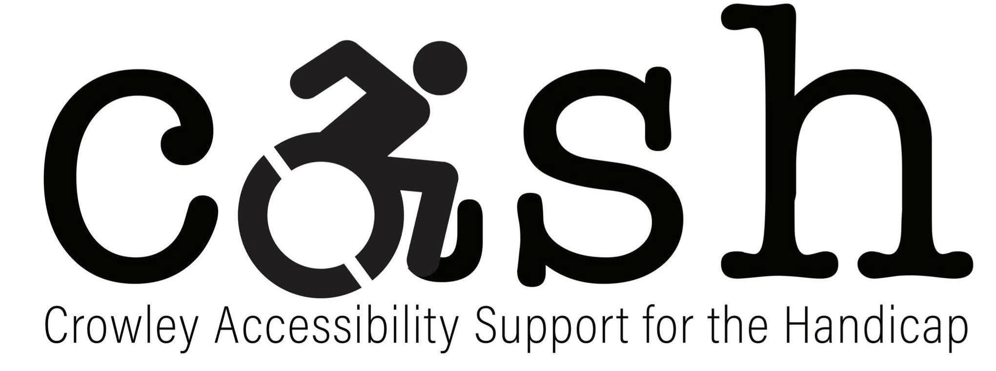 Logo featuring a wheelchair symbol in the word 'cash' with a disability support message.