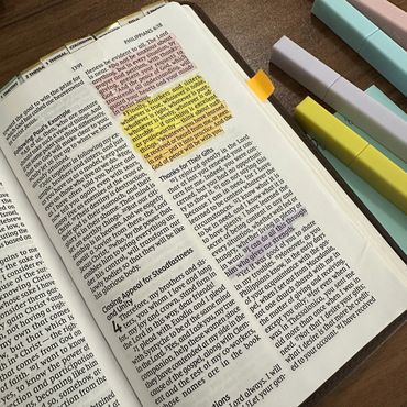 Bible open with highlighted verses
