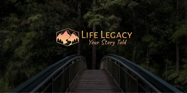 Bridge that leads into the forrest with the Life Legacy logo in the center.
