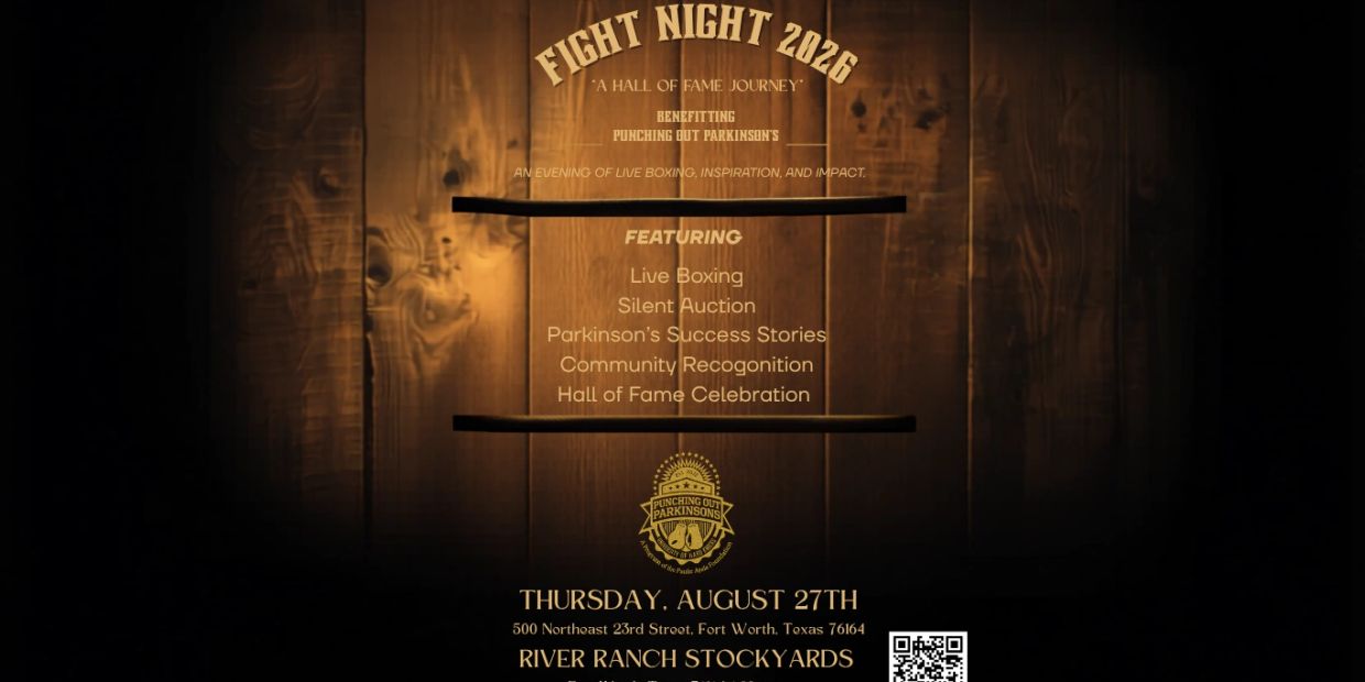Fight Night 2026 charity event for Parkinson's, featuring boxing and silent auction.