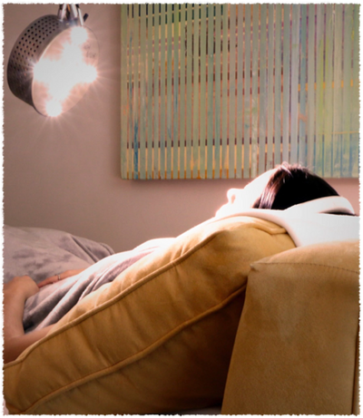 Client receiving light treatment