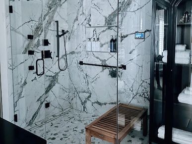 Custom Steam Shower with large format black and white tile