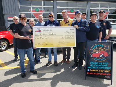 Wayne Potter (president) and Keith Jorriman (vice) present a cheque for $5000 to Daybreak Rotary mem