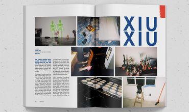 Impose Magazine editorial spread for Xiu Xiu article, featuring photos shot by the band
