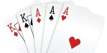 A royal flush poker hand with two kings and three aces.