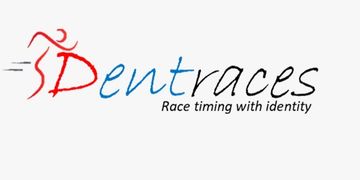 Logo of Dentraces with a running figure and the tagline 'Race timing with identity'.