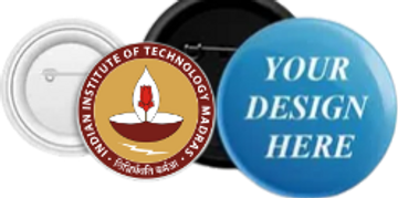 Two round badges, one with an institute logo, the other customizable.