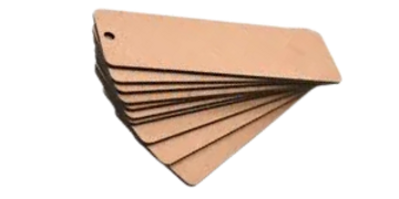 Set of brown cardboard price tags with punched holes.