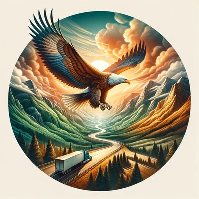 Eagle with Truck on the Open Road in the Background