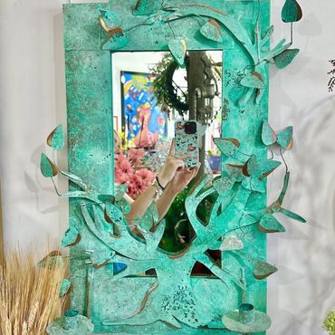 Fantastic Metal Art Wall Mirror in Aqua Tone