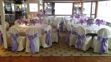 Tables and chairs elaborately decorated